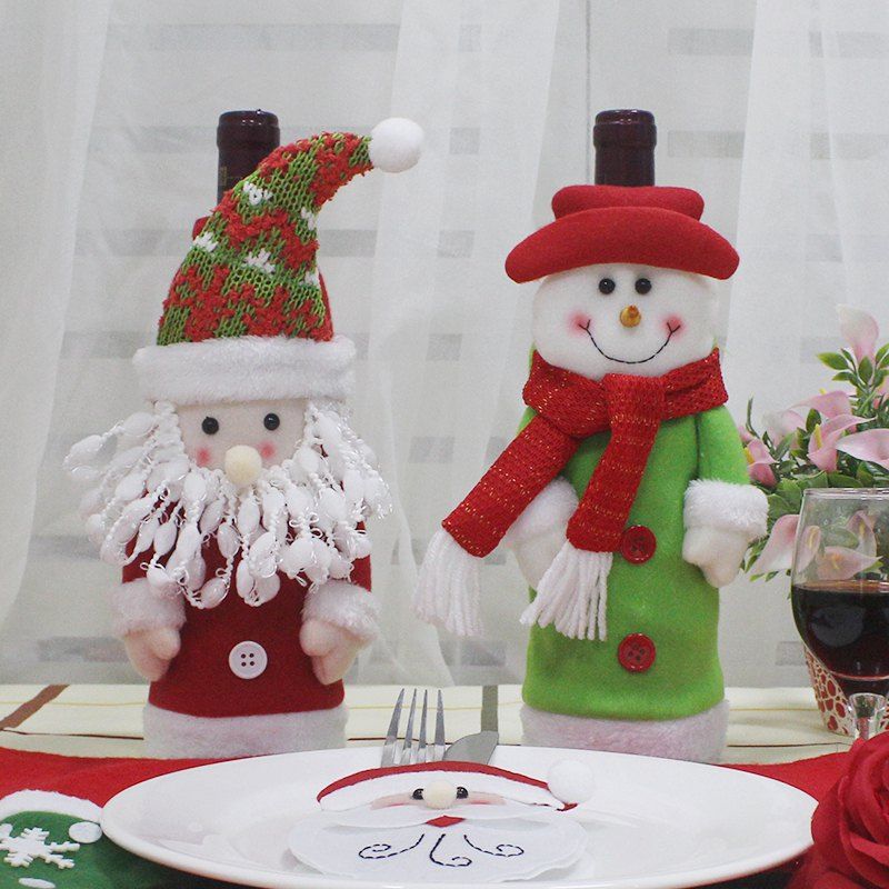 

WS 0096 Creative Embroidery Old Man Snowman Christmas Tree Wine Set Gift Bag, American beauty