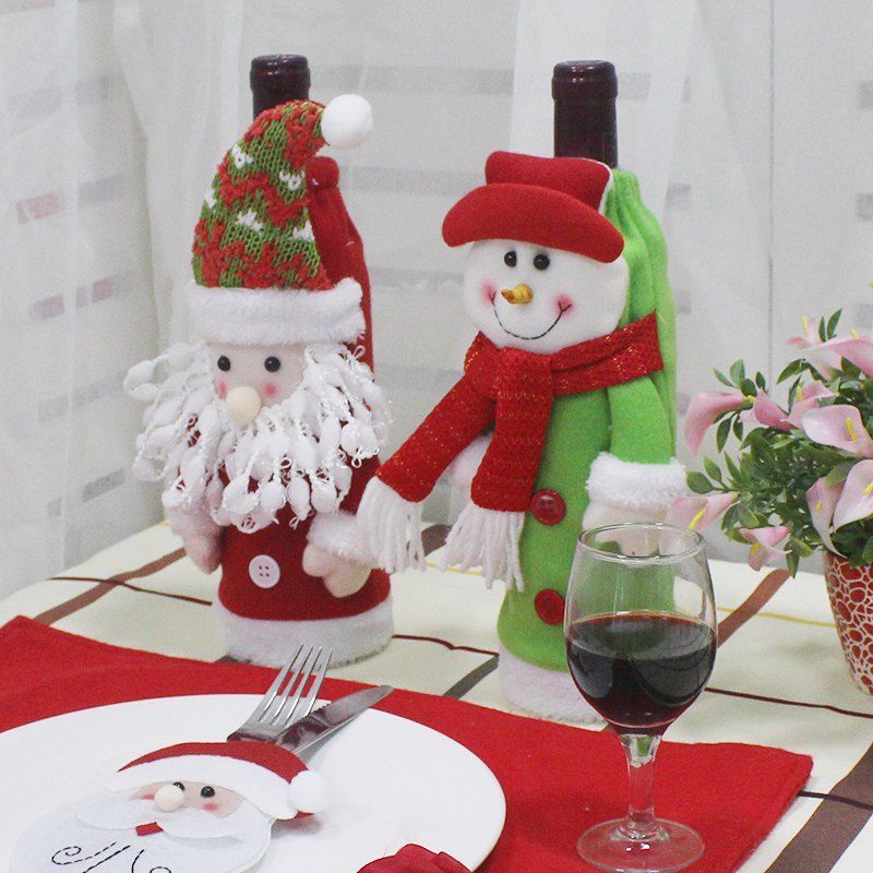 

WS 0096 Creative Embroidery Old Man Snowman Christmas Tree Wine Set Gift Bag, Ivy