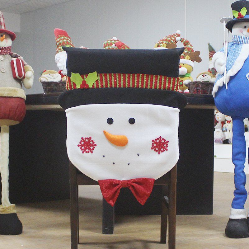 

WS 0097 Old Man Snowman Chair Cover Dinner Party Red Hat Rear Cover Christmas Decoration 2017, Black