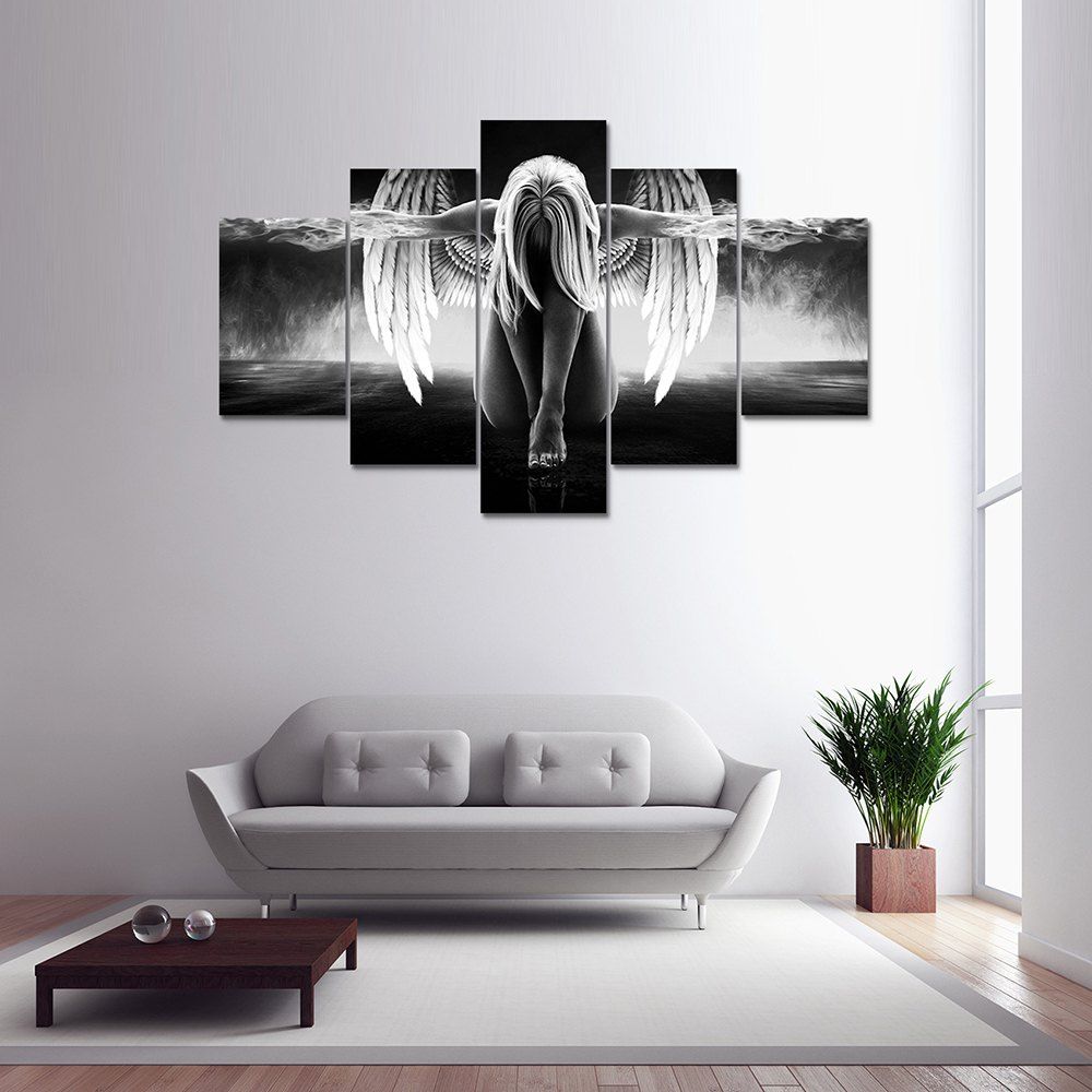 

5pcs Panel Black Angel Canvas Print Painting Home Decoration Wall Art Picture, Colormix