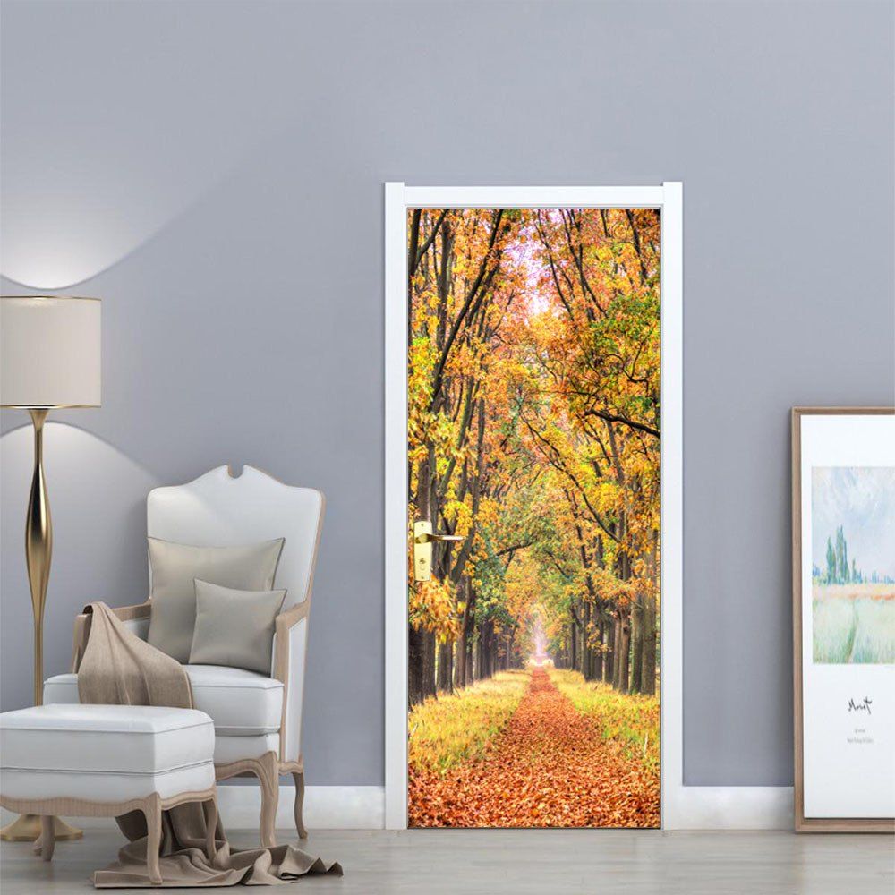 

YUNYU Fall Forest Style 3D Door Landscape Wallpaper Sticker Wall Decor, Colormix