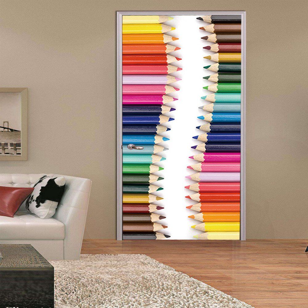 

YUNYU MT008 Pencil Pattern Door Wall Stickers for Kids Room Decoration, Colormix