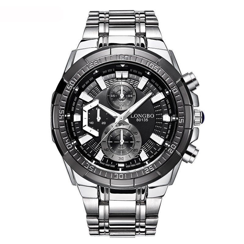 

Longbo 80135 4688 Leisure waterproof steel band men quartz watch with box, Black