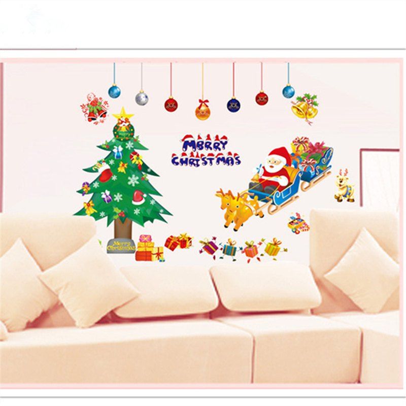 

New Santa Claus Elk Cart Christmas Tree Wall Sticker for Home Decor, Colorful