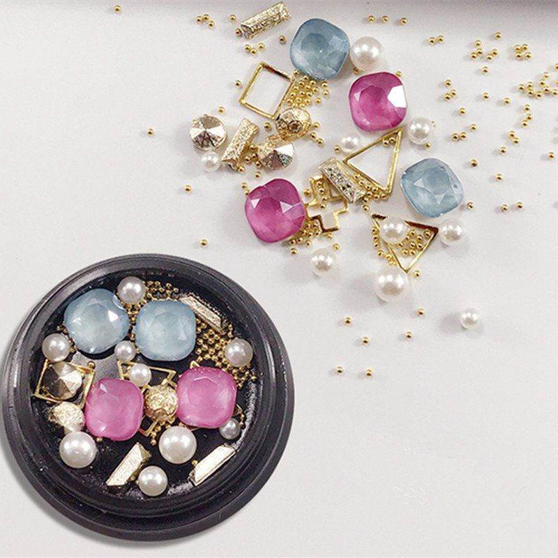 1 Box Decorative Big Tetragonum Jewel Pearl Accessories Mixed Style  Nail Art Decoration 80PCS