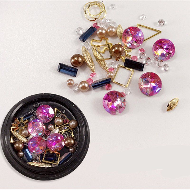 

1 Box Decorative Big Jewel Metal Pearl Accessories Mixed Style Nail Art Decoration 80PCS, Colormix