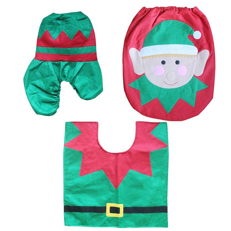 

WS 0091 Bathroom Toilet Cover Set Gift and Decoration for Christmas and New Year, Red and green