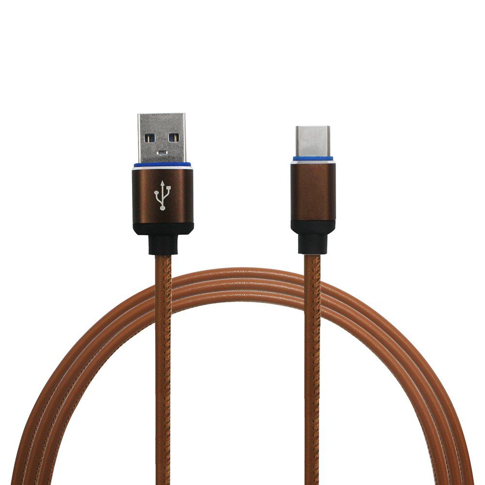 

Mini Smile 3.4A Quick Charge Leather Type-C To Usb Charging Cable with High-Speed Data Transmission 100CM, Light brown