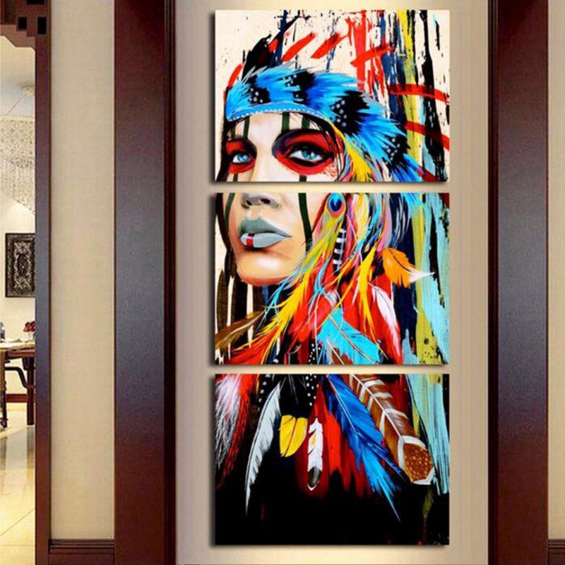 

Modern Indians Modular Canvas Wall Painting 3pcs, Colorful