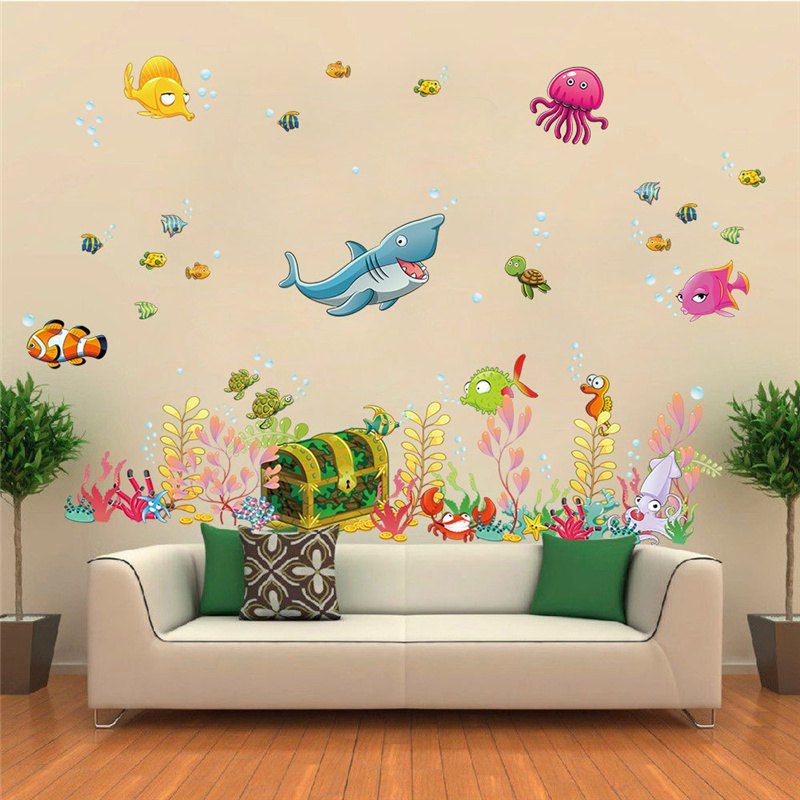 

Sea Floor World Shark Combination Removable Wall Stickers 2PCS, Colormix
