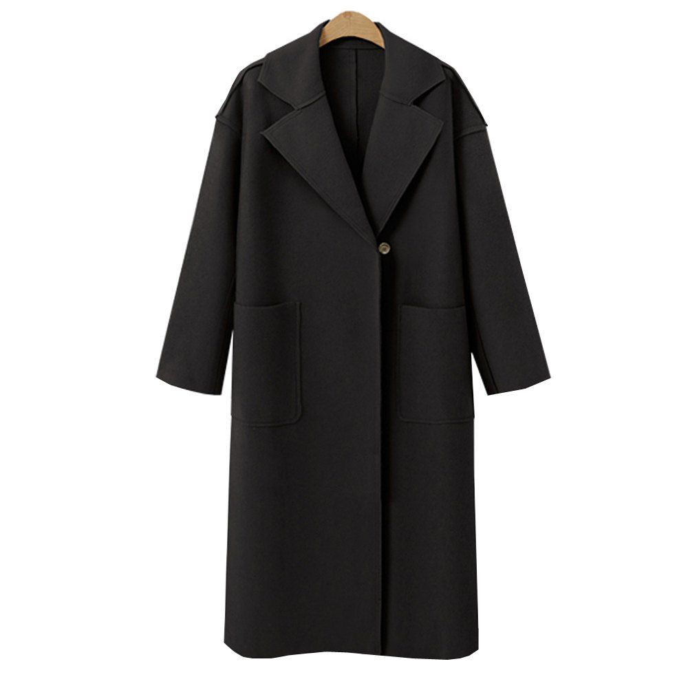 

Autumn and Winter Solid Cashmere Coat, Black