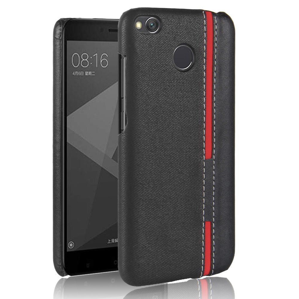 

Mixed Colors Stripe Patchwork PU Leather+Plastic Hard Case for Xiaomi Redmi 4X, Black