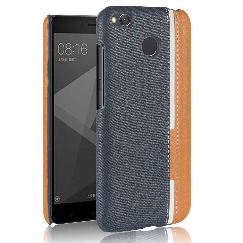 

Mixed Colors Stripe Patchwork PU Leather+Plastic Hard Case for Xiaomi Redmi 4X, Blue