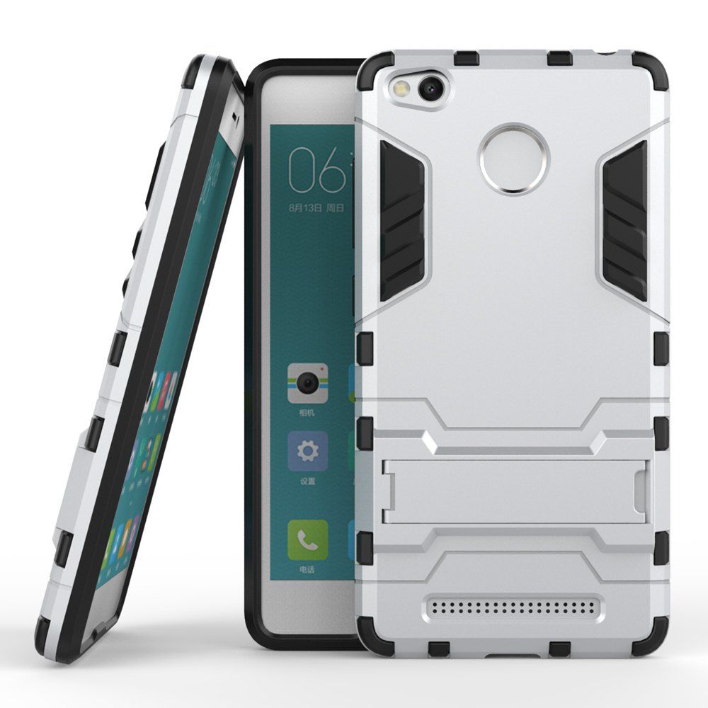 

Dual Layer Armor Defender Shockproof Protective Hard Case With Stand for Xiaomi Redmi 3 Pro / 3S, Silver