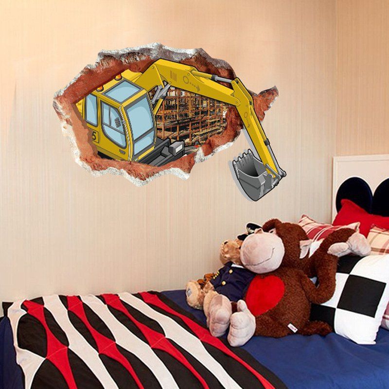 

DSU Abstract Amazing 3D-effect Excavator Wall Stickers Creative Home DIY Decor Painting Child Adult Room, Colorful