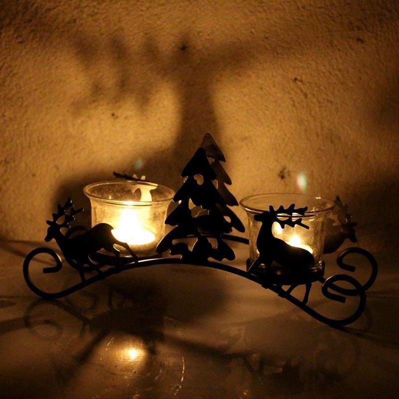 

Creative Iron Art Christmas Tree Deer Candle Holder, Black