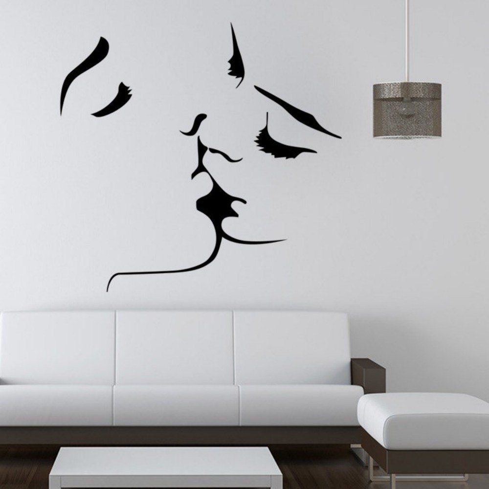 

DSU Portrait of Couple Kissing English Quote Simple Art Wall Sticker, Blackl