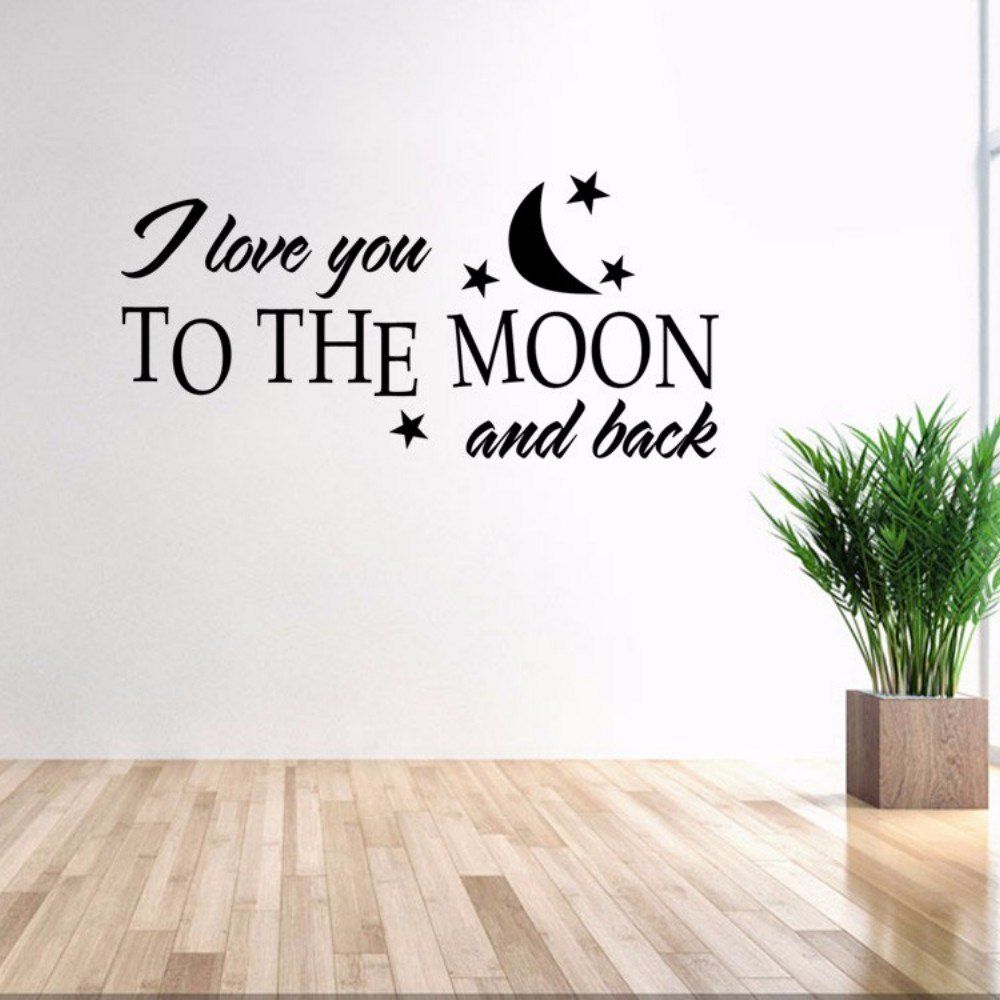 

DSU Love You Moon English Quote Simple Art Wall Sticker, Black