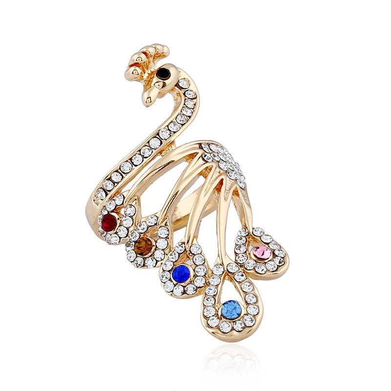 

Fashion Temperament Diamond Ring of Peacock Ring Lady Character Alloy Hand Decoration, Golden