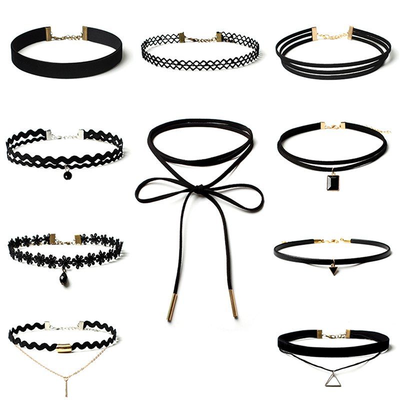 

Women's 10 Pcs Jewelry Set Punk Style Vintage Multielement Choker Jewelry, Black