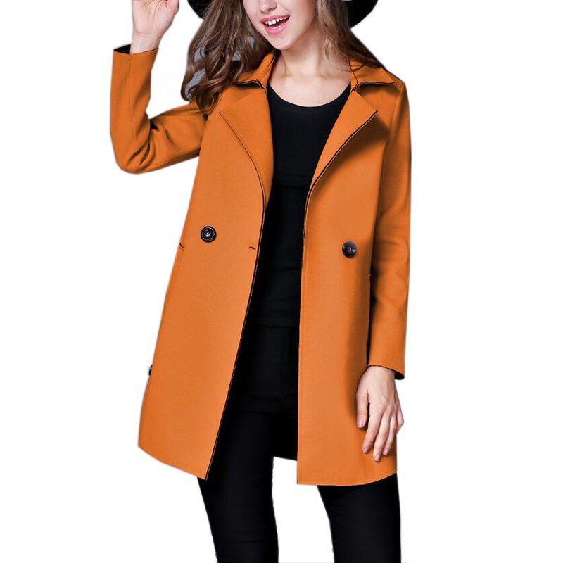 

Women's Lapel Collar Trench Coat Long Sleeve Solid Color, Camel