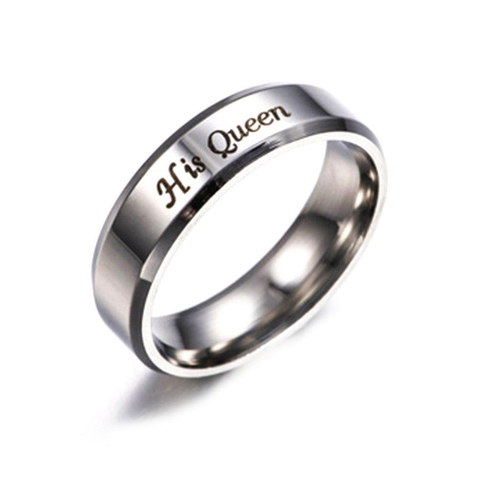 

Her King His Queen Titanium Steel Couple Ring, Silver