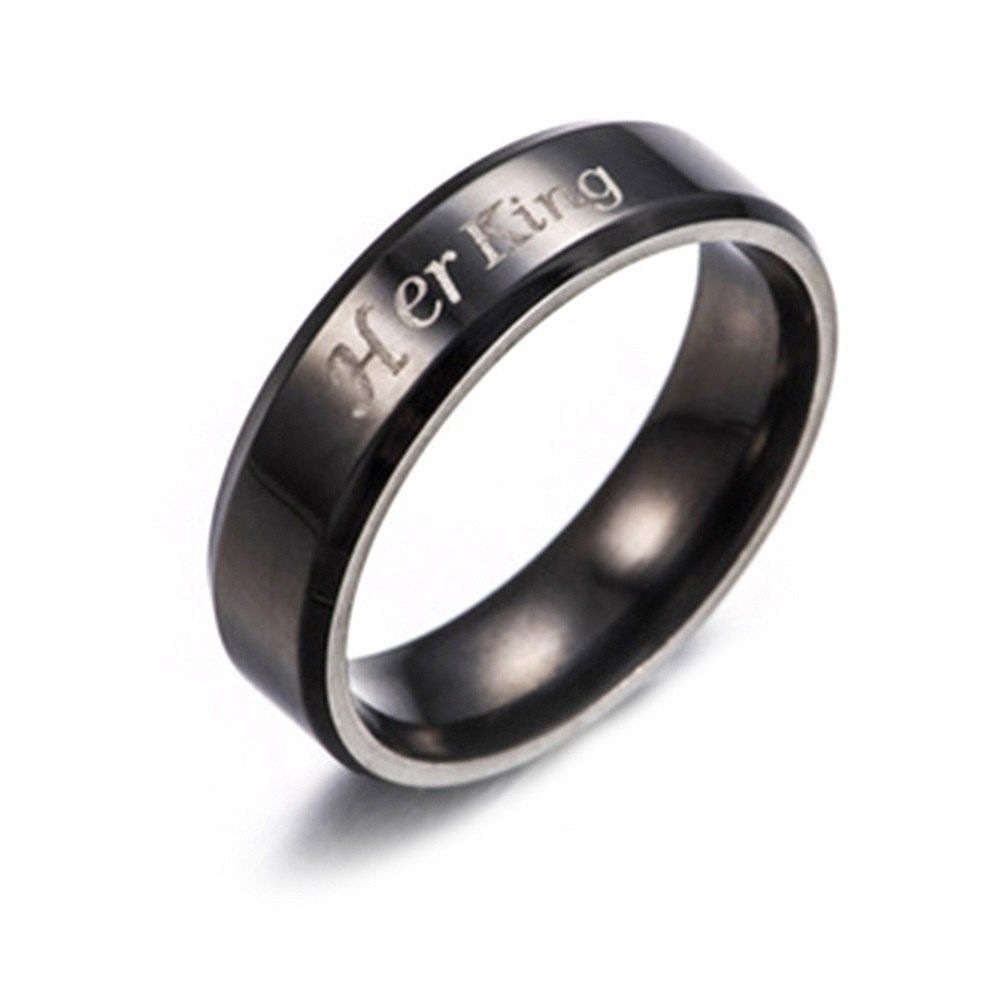 

Her King His Queen Titanium Steel Couple Ring, Black