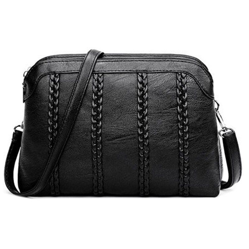 

PU Leather Ladies Fashion Woven Shoulder Messenger Bags, Black
