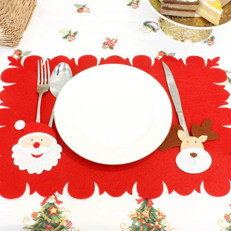 

XM Christmas Deer Pattern Placemat Knives Forks Cover Christmas Decoration, Red