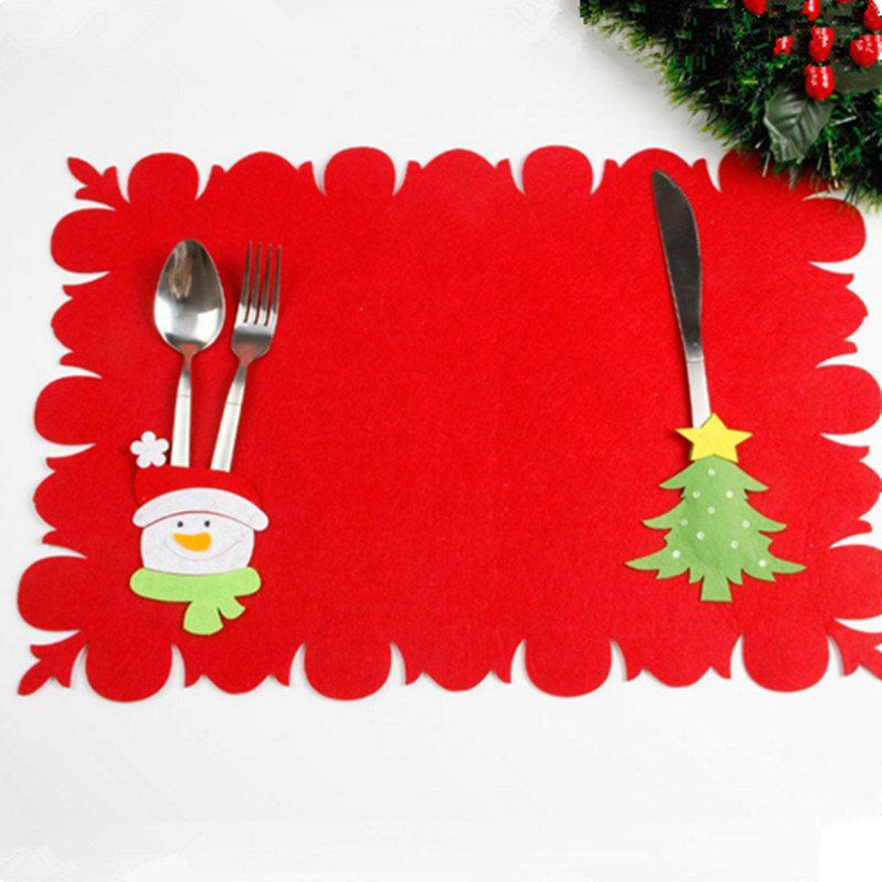 

XM Christmas Tree Pattern Placemat Knives Forks Cover Christmas Decoration, Red