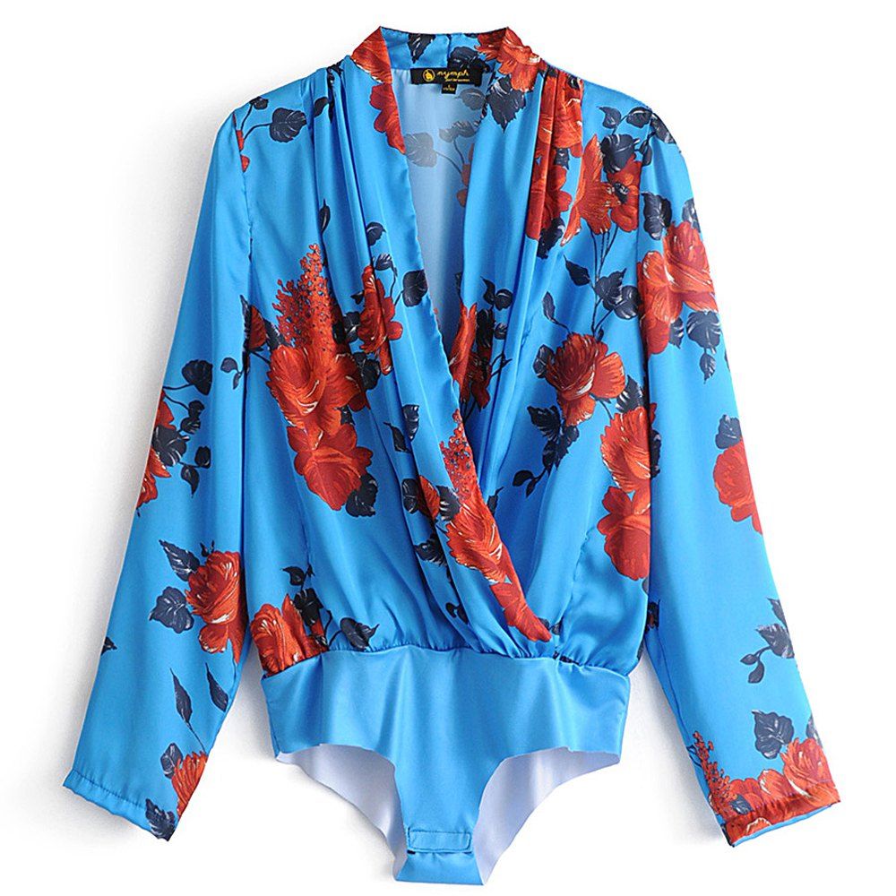 

Europe and The United States Printed Long Sleeve Siamese Shirt, Blue