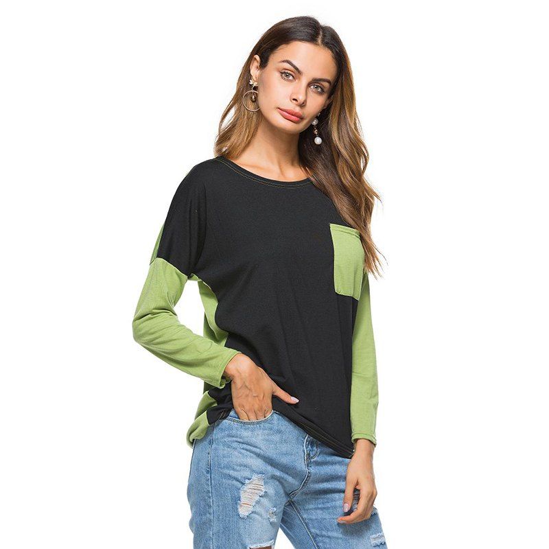 

Women's Fashion Loose Paired Pocket Long Sleeves T-Shirt, Green