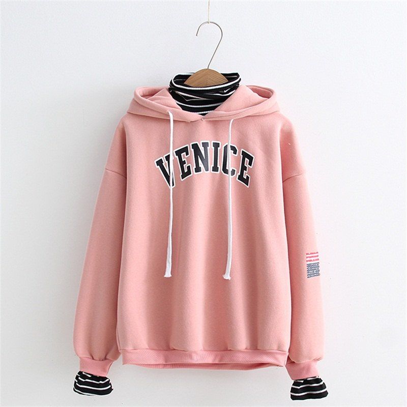 

2017 New Ladies' Striped Hooded Hoodies, Papaya