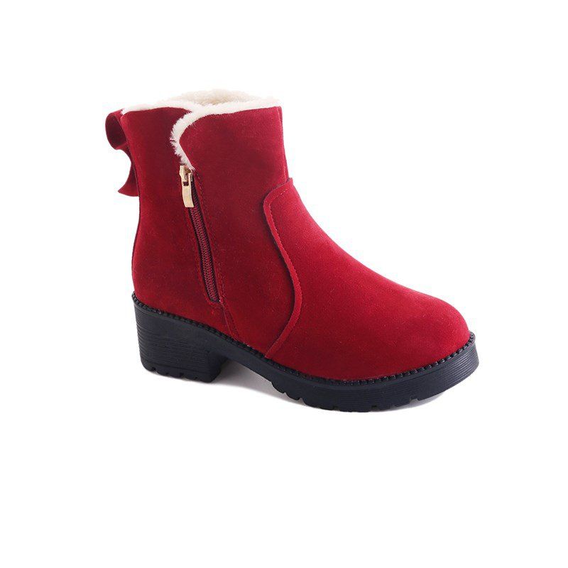 

YJ-981 Round Side Zipper Bow Short Barrel Suede and Martin Boots, Wine red