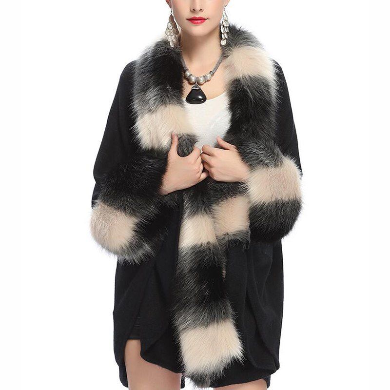 

Women's Plus Size Loose Fur Collar Cardigan Shawl Cloak Coat Multicolor, Black