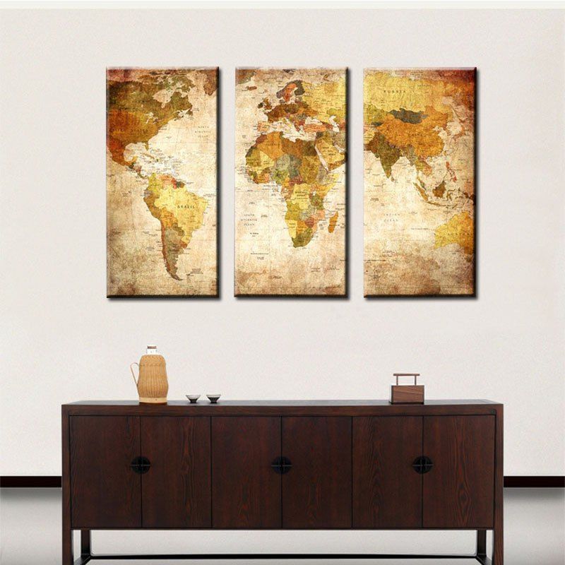 

Retro World Map Canvas Print 3PCS, Colorful