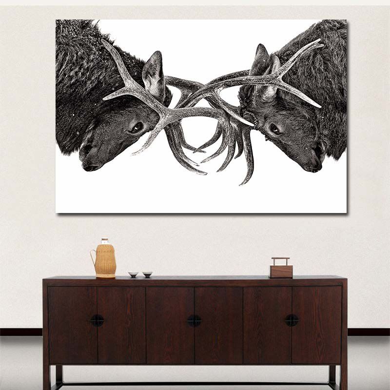 

Modern Wall Art Home Decor Elk Canvas Pritn 1PC, Black white