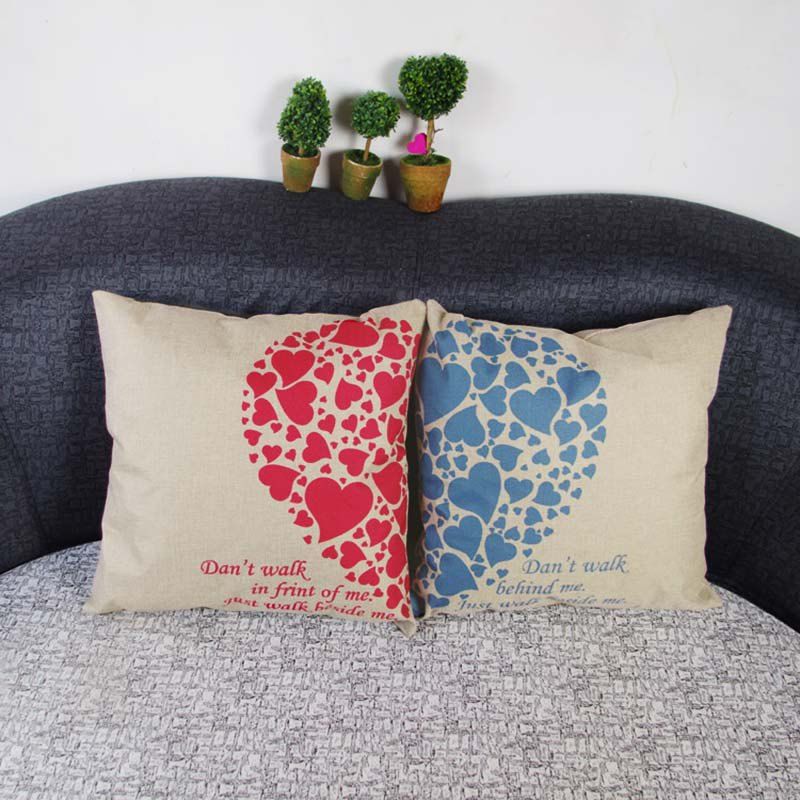 

DIHE Sweet Heart Linen Pillow Cover for Couples 2PCS, Colormix