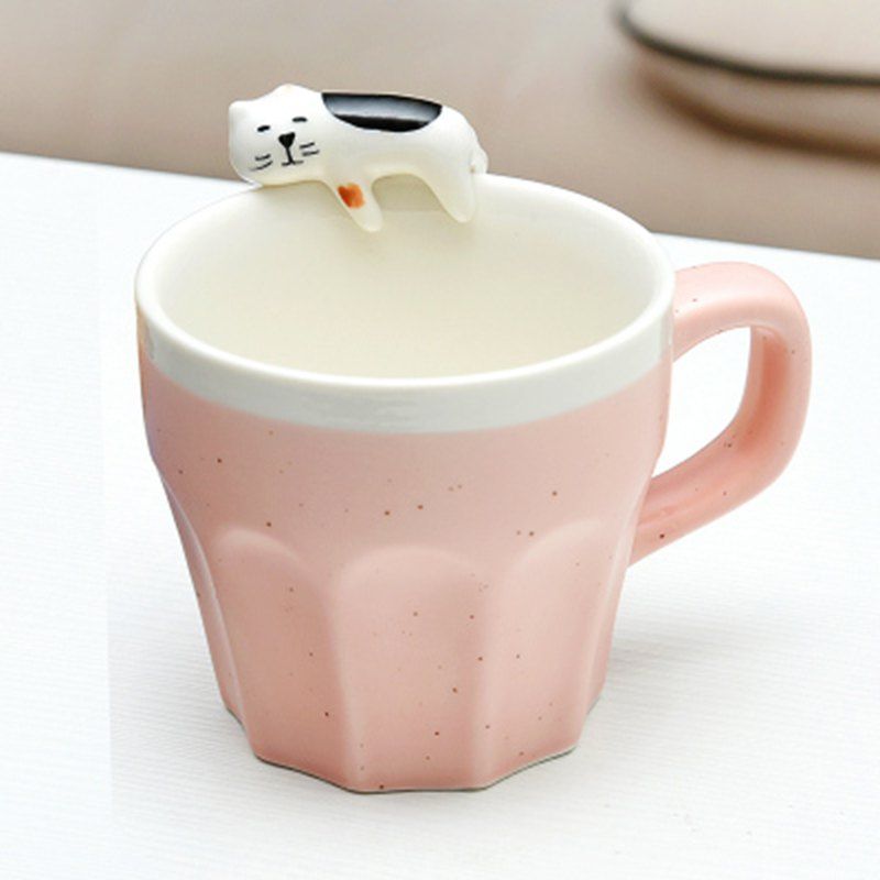 

300ML Cat Ceramic Mug, Shallow pink;dark green;green;light blue;others;red