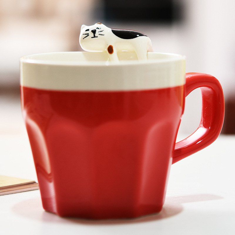 

300ML Cat Ceramic Mug, Red;dark green;green;light blue;others;red