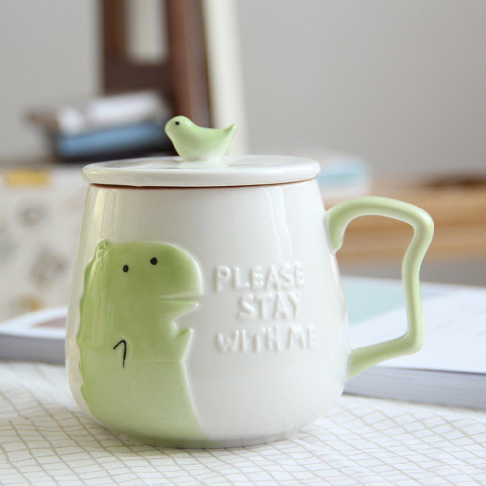 

400ML Cartoon Embossed Ceramic Mug, Green