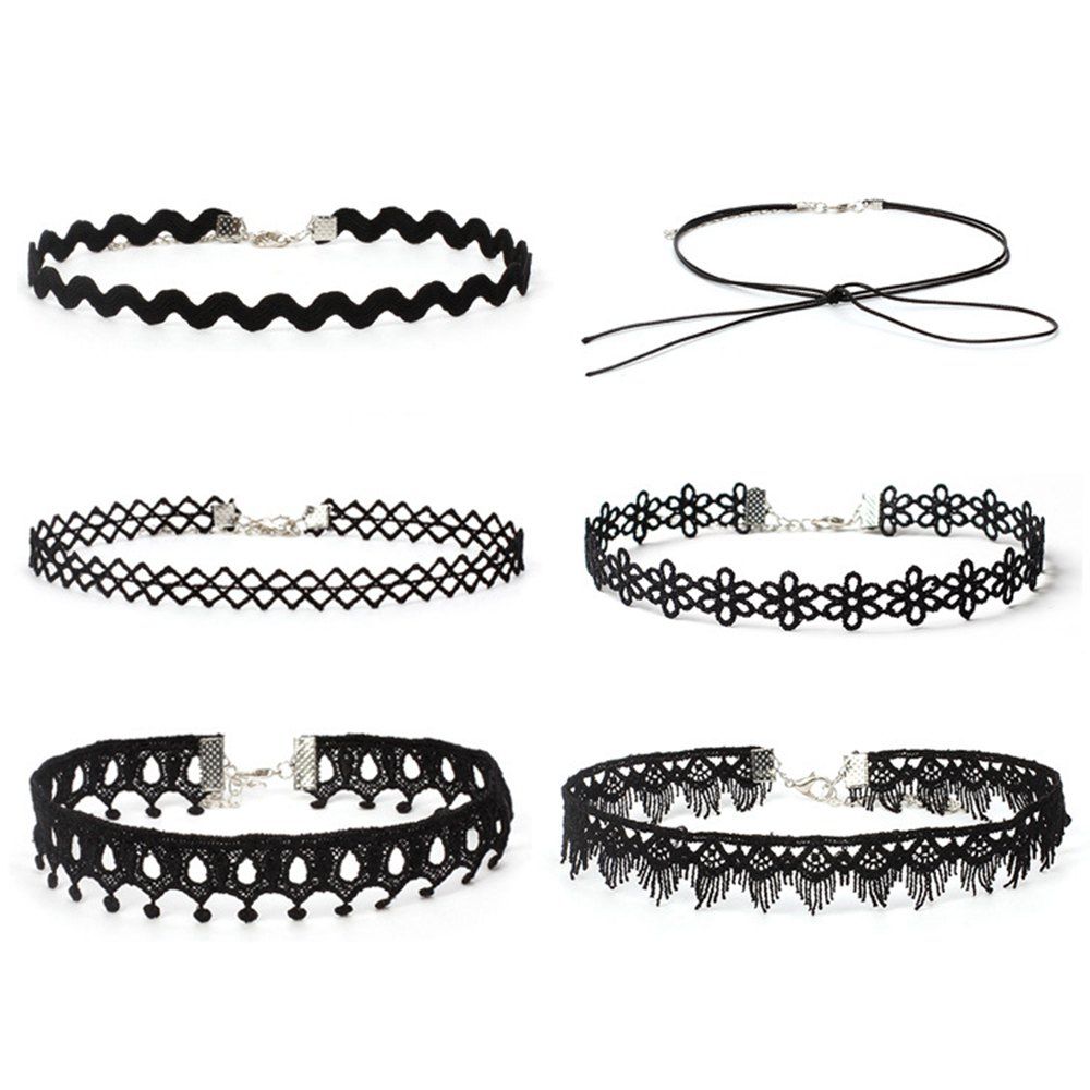 

6pcs Women's Fashion Lace Choker Stylish Necklace Accessory, Black