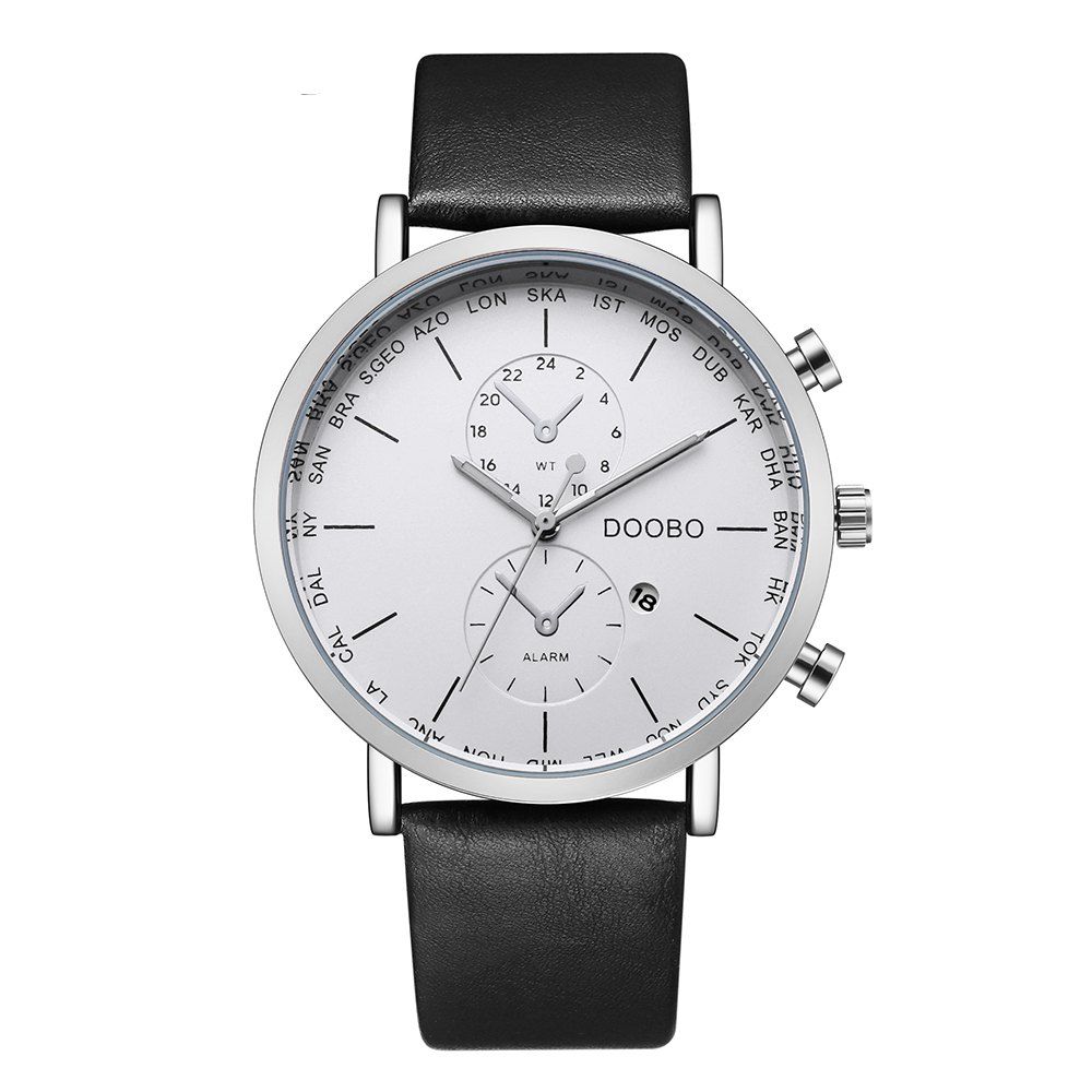 

DOOBO D017 4756 Leisure Fashion Leather Band Quartz Men Watch with Box, White