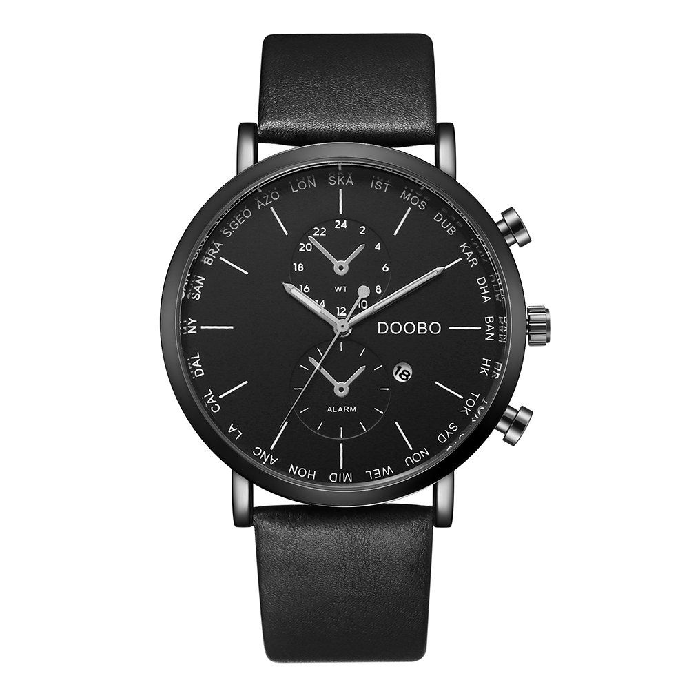 

DOOBO D017 4756 Leisure Fashion Leather Band Quartz Men Watch with Box, Black