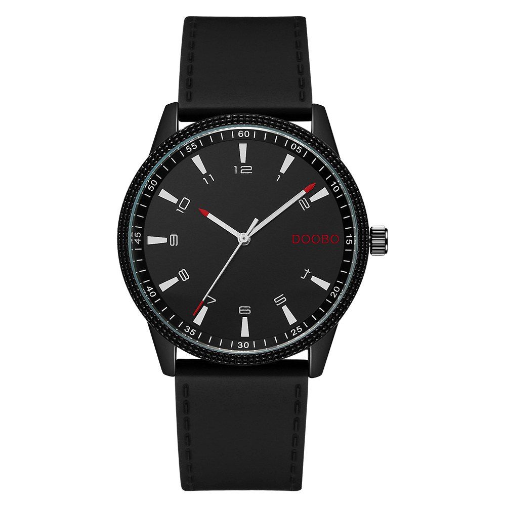 

DOOBO D027 4764 Fashion Leather Band Quartz Movement Men Watch with Box, Black