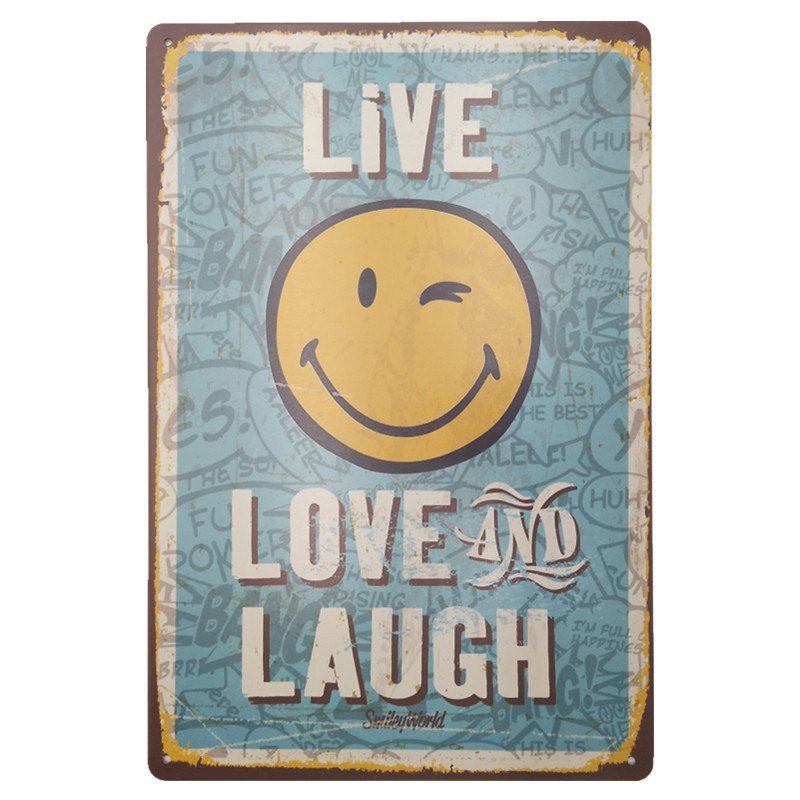 

Vintage Style Smile Face Metal Painting for Cafe Bar Restaurant Wall Decor, Blue