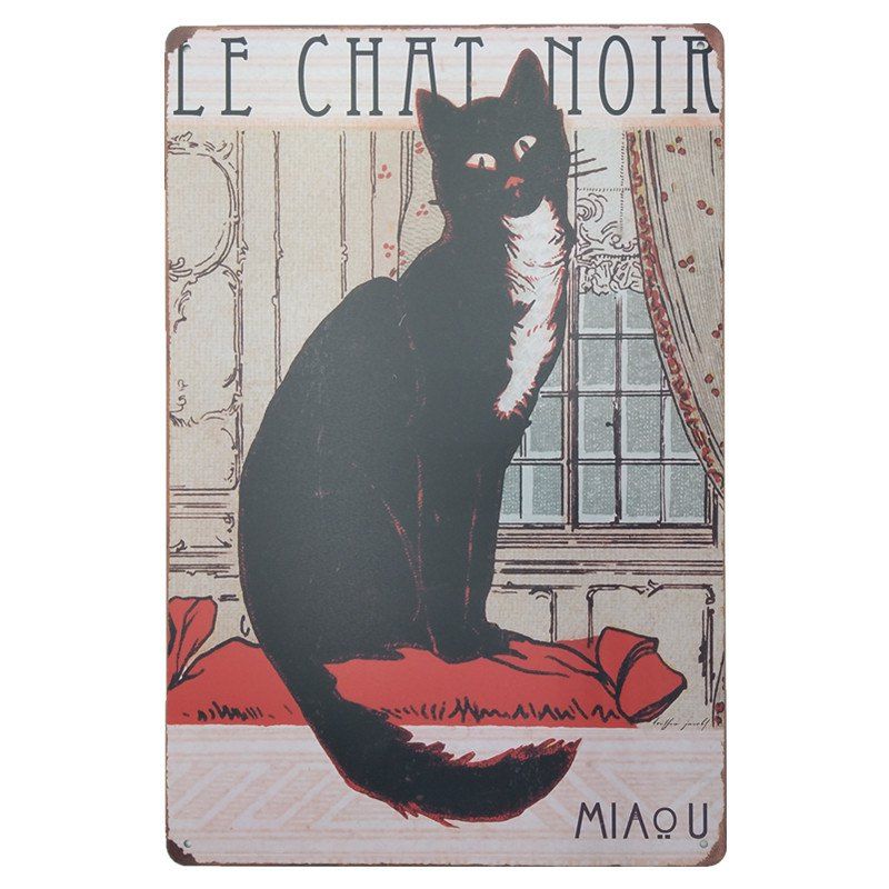 

Vintage Style Black Cat Metal Painting for Cafe Bar Restaurant Wall Decor, Colormix