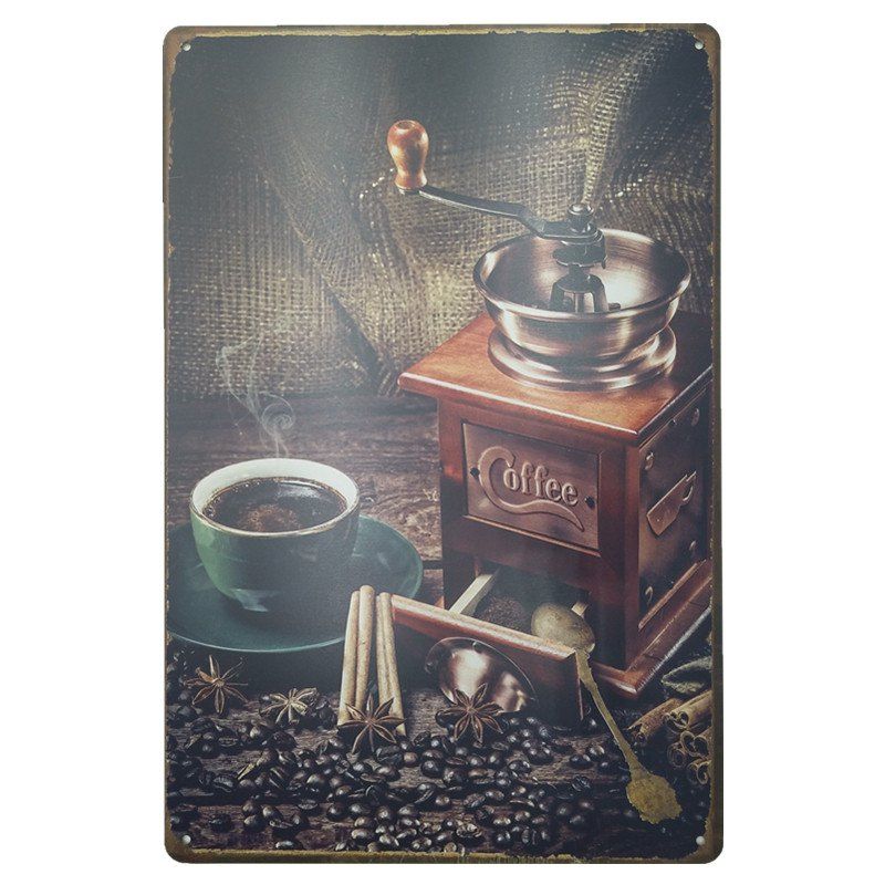 

Coffee Machine Pattern Retro Metal Painting for Cafe Bar Restaurant Wall Decor, Colormix