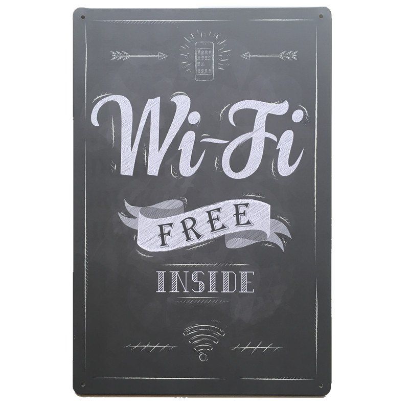 

WiFi Free Sign Retro Style Metal Painting for Cafe Bar Restaurant Wall Decor, Colormix