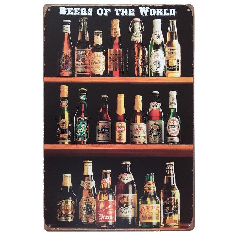 

Beers of the World Vintage Style Metal Painting for Cafe Bar Restaurant Wall Decor, Colormix